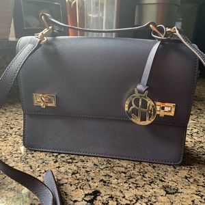 Henri Bendel Black Crossbody Bag with Gold Accents